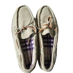 L.L.Bean Handsewn Flannel-Lined Women's 8 M Olive Suede House Slippers Moccasin